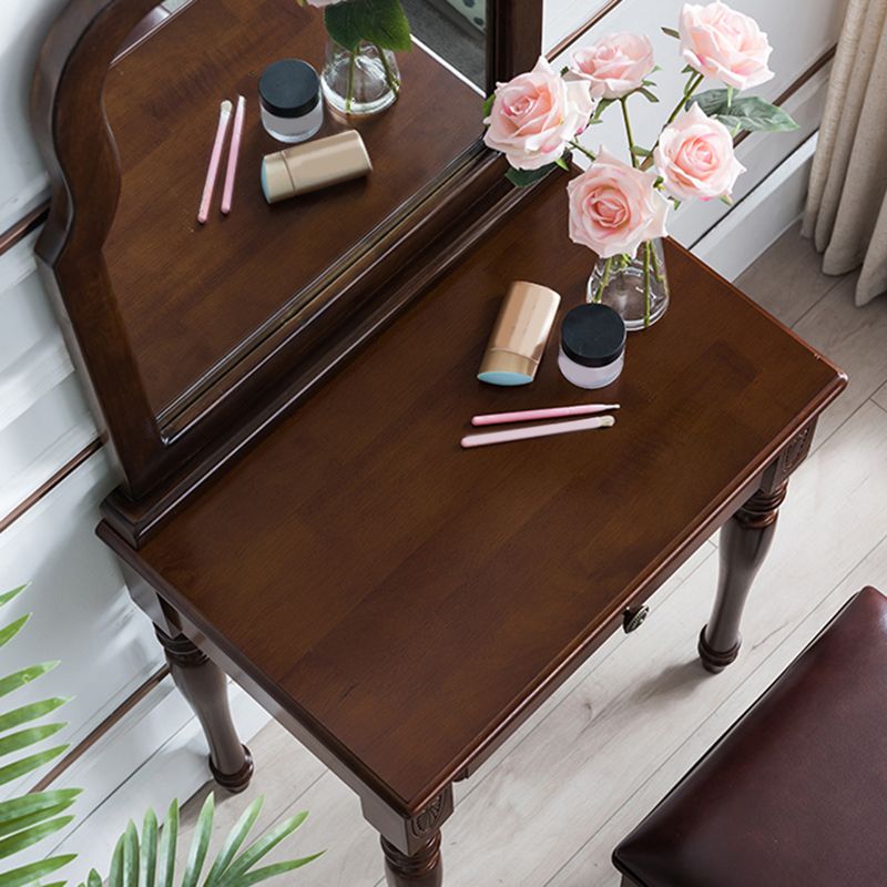 23.6" W Wood Vanity Table 1-Drawer Vanity Makeup Table Set with Mirror & Stool