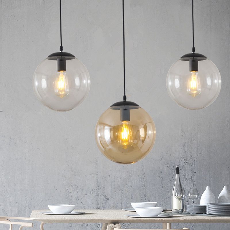 1-Head Restaurant Hanging Lamp Minimalist Ceiling Pendant with Sphere Glass Shade
