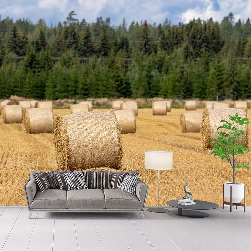Horizontal Photography Straw Bales Mural Moisture Resistant for Sitting Room