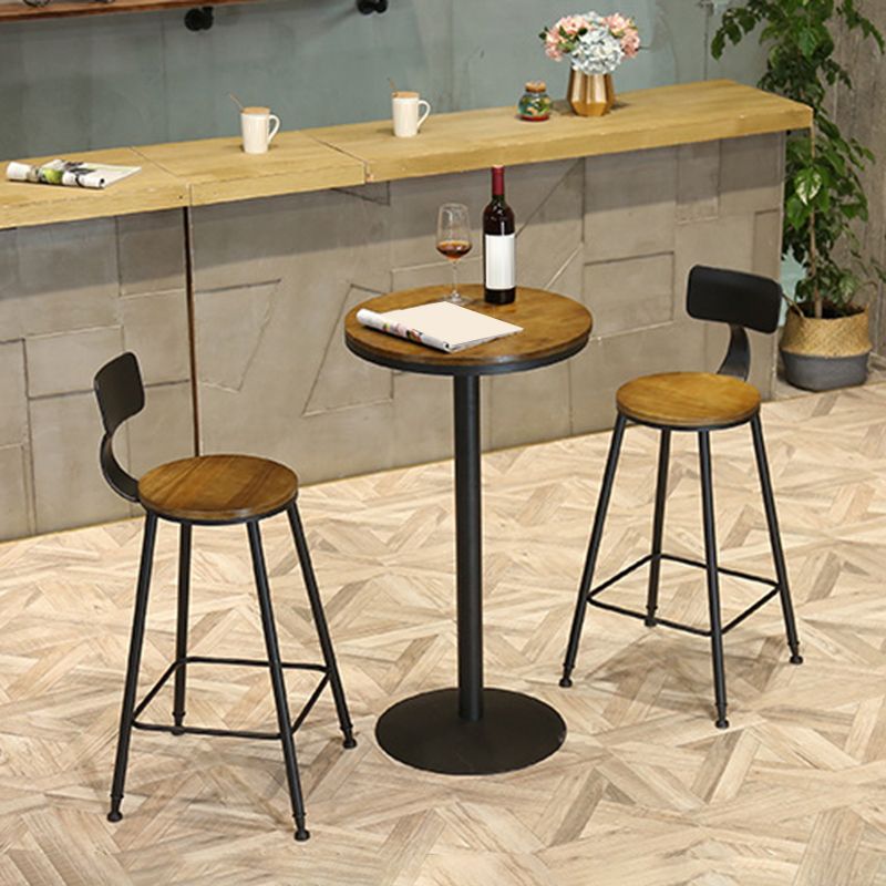 Wooden Fixed Bar Table Black Iron Solid Wood Pub Table for Patio
