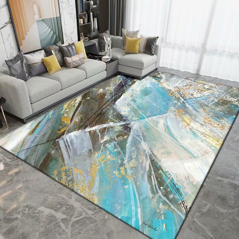 Dark Brown Modern Rug Polyester Pattern Rug Non-Slip Backing Rug for Living Room