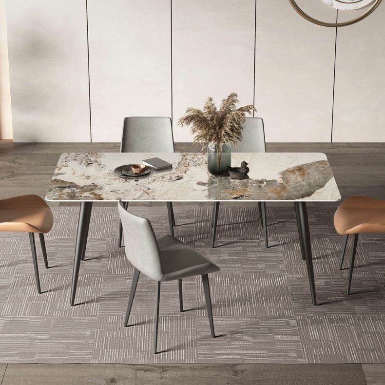 Stone Top Dining Table Rectangle Contemporary Dining Table with 4 Black Legs