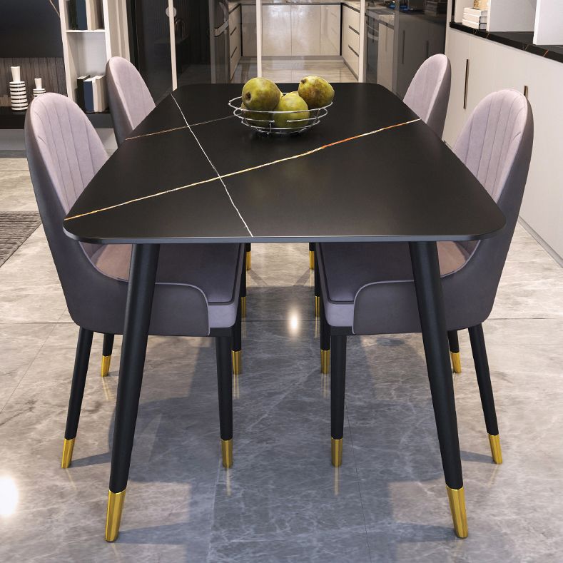 Industrial Sintered Stone Table for Restaurant Rectangle Black Kitchen Table with 4 Legs
