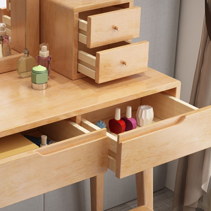 Scandinavian Solid Wood Vanity Dressing Table with Mirror, 30.7" Tall
