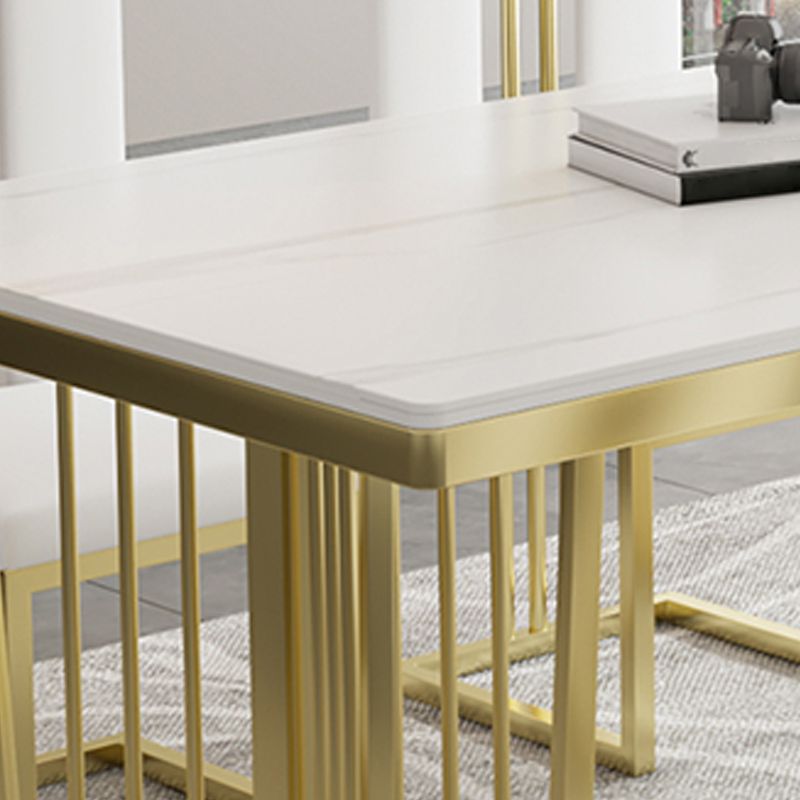 Glam Style Rectangle Stone Table for Restaurant Gold Pedestal Table