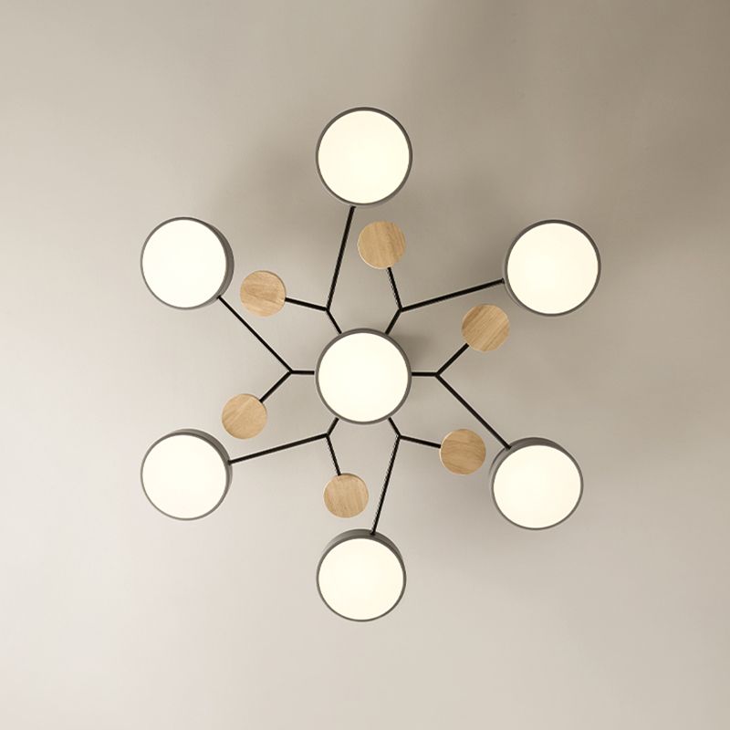 4-Heads Round Semi Flush Mount Light Modern Style Metal Led Flush Light