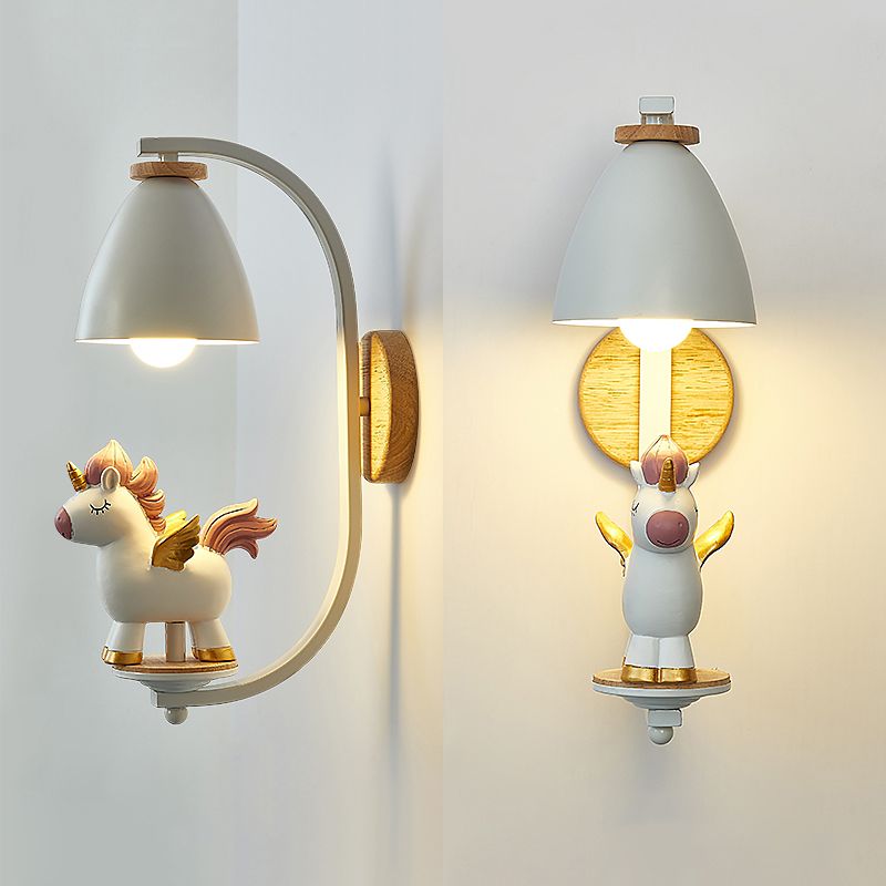 Metallic Cone Wall Lamp Nordic Style 1 Bulb White Wall Light Fixture with Figurine Decor for Kids Bedroom