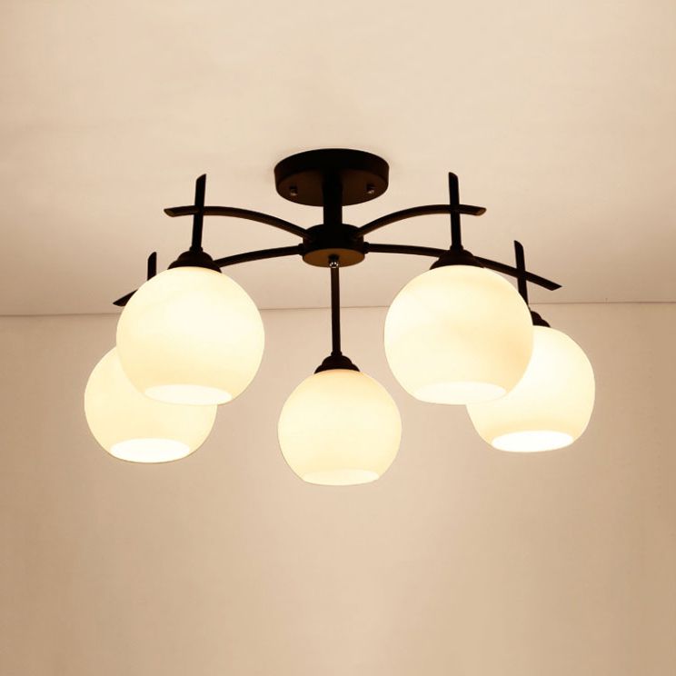 Black Semi Flush Mount Lighting Modern Glass Spherical Ceiling Mount Light Fixture