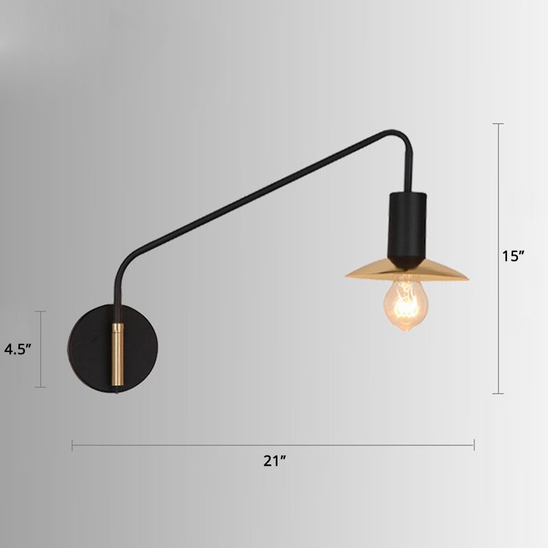 Metal Swing Arm Sconce Lamp Industrial Style Single Living Room Reading Light with Saucer Lampshade