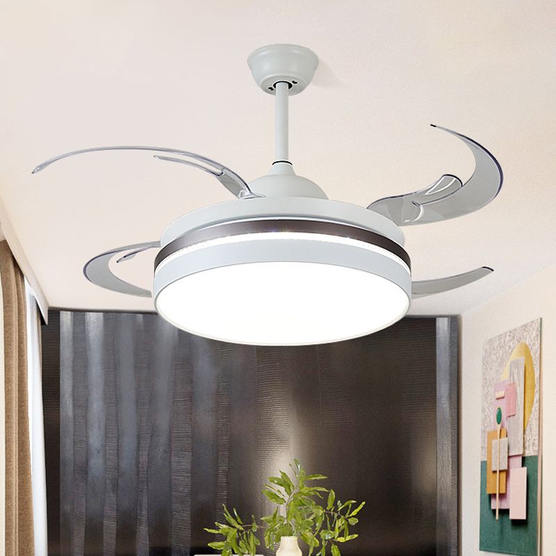48 "W LED Anhänger Lüfterbeleuchtung Minimalismus Kreis Metall Halbflush Mount Deckenlicht in Weiß für Schlafzimmer, 4 Klingen