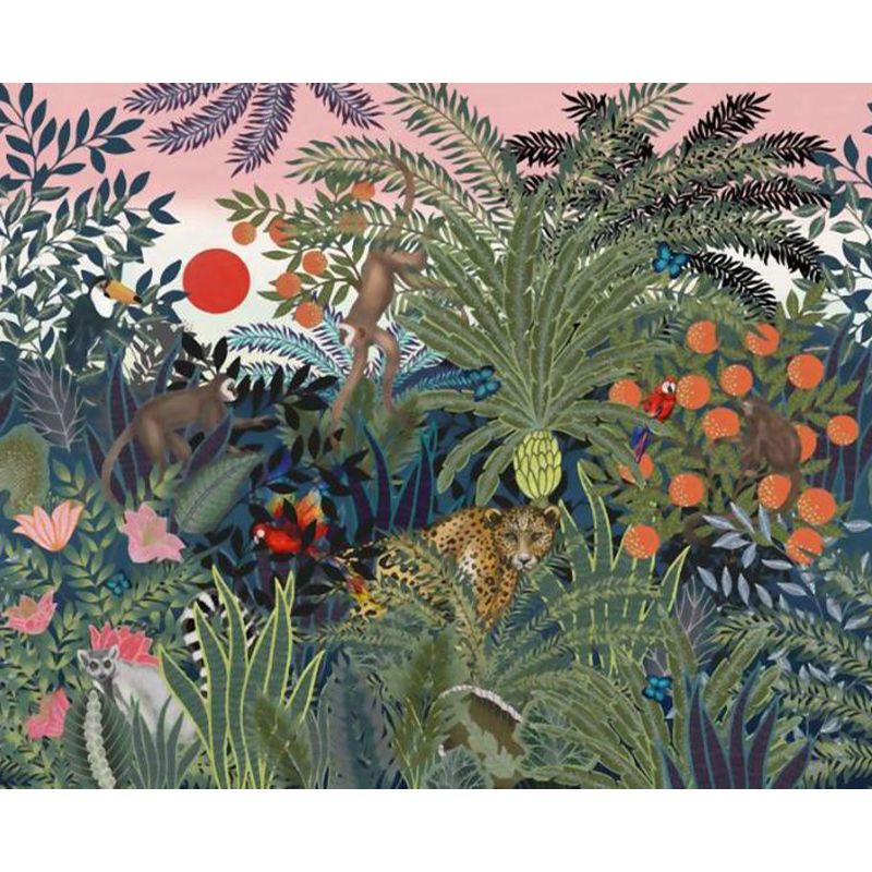 Tropix Forest Scenery Wallpaper Mural Non-Woven Waterproof Green Wall Covering for Room