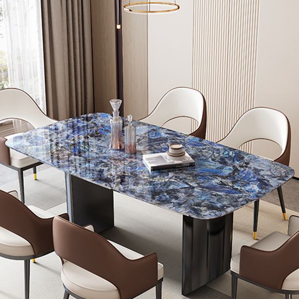 Double Pedestal Dining Table Rectangle Dining Table for Kitchen