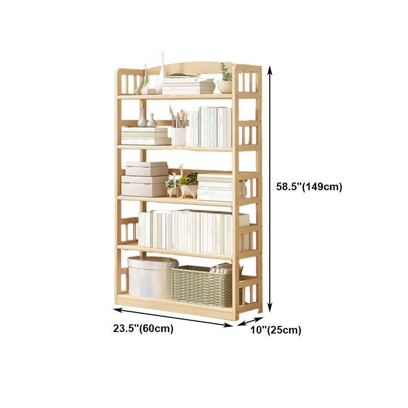 Modern Solid Pine Wood Bookcase, Natural, Open Bookshelf for Living Room