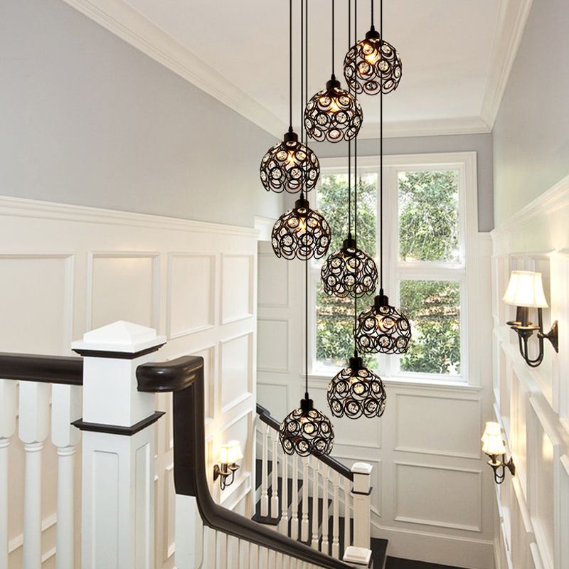 White/Black 8 Bulbs Ceiling Light Modernism Crystal Dome Multi Light Chandelier for Living Room
