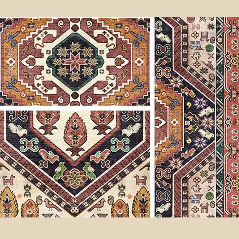 Tone rouge et ethnique Polyester Shabby Chic Carpet Not Slip Backing Indoor tapis pour la décoration intérieure