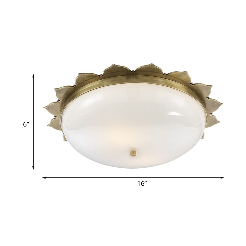 3 Heads Opal Glass Ceiling Light Colonialist Gold Bowl Shape Bedroom Flush Mount Recessed Lighting