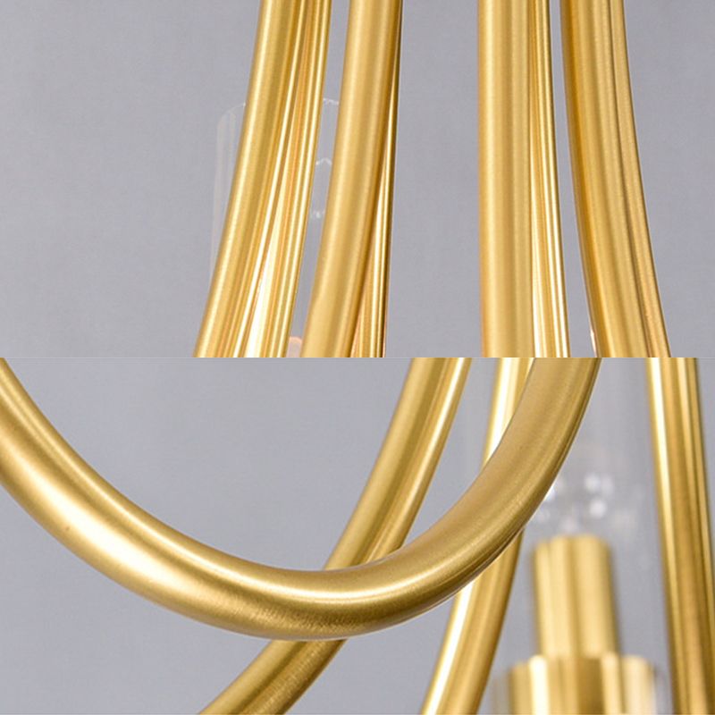 Post-Modern Metal Hanging Chandelier Light Cylinder Clear Glass Shade Ceiling Chandelier in Gold for Living Room