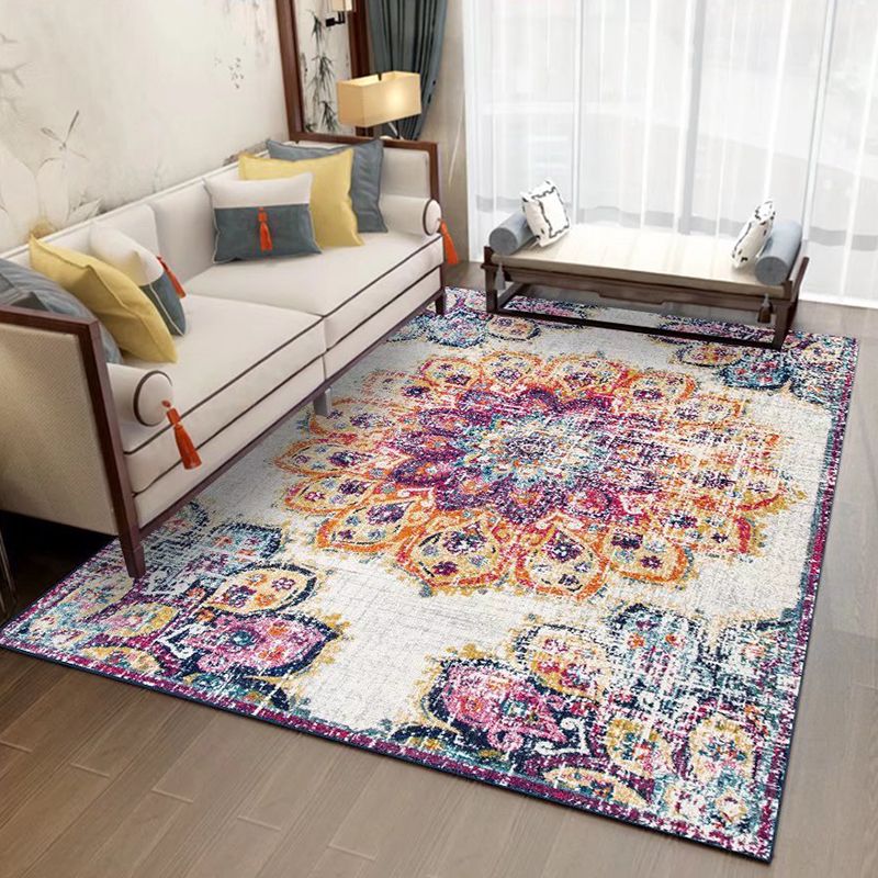 Multicolored Indoor Rug Traditional Flower Print Carpet Stain Resistant Carpet for Living Room