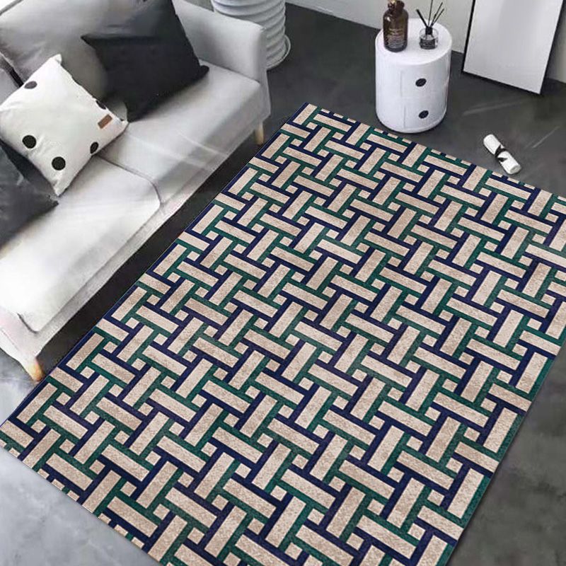 Contemporary Geometric Pattern Rug with Stripe Multicolor Polyester Rug Non-Slip Backing Washable Pet Friendly Carpet for Bedroom