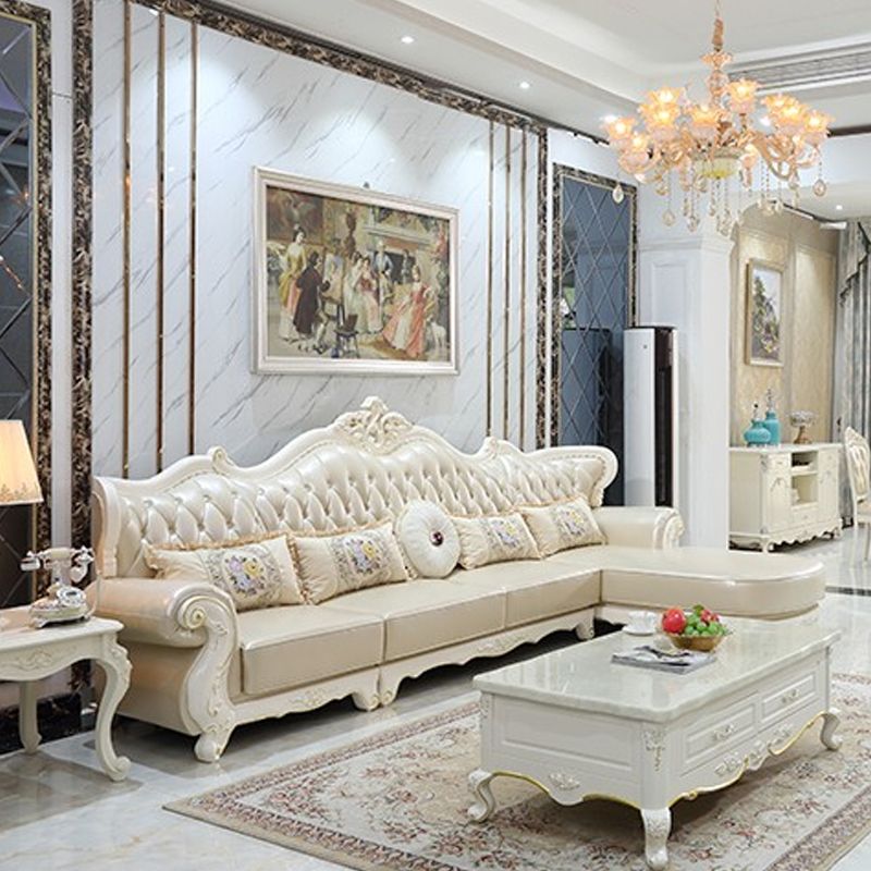 Rustic Tufted Nailhead Sectional Flared Arm Genuine Leather Sectional