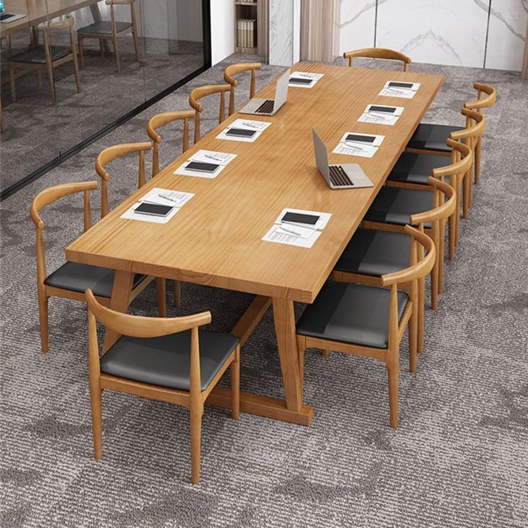 Solid Wood Contemporary Dining Table Rectangle Table with Trestle base
