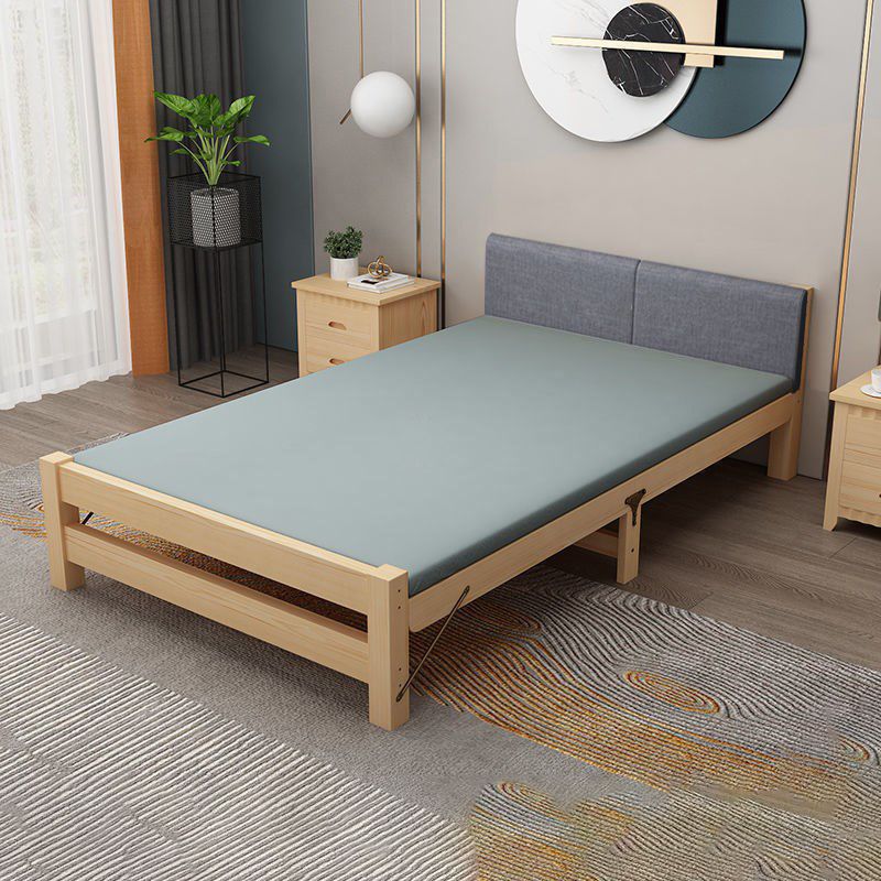 Scandinavian Wood Foldable Bed Low Profile Upholstered Bed with Mattress