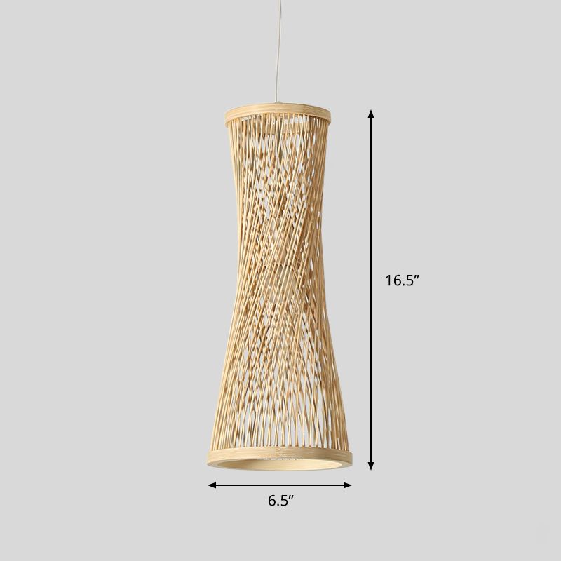 Curved Pendant Lighting Asia Bamboo 1 Light Beige Hanging Light Fixture for Dining Room