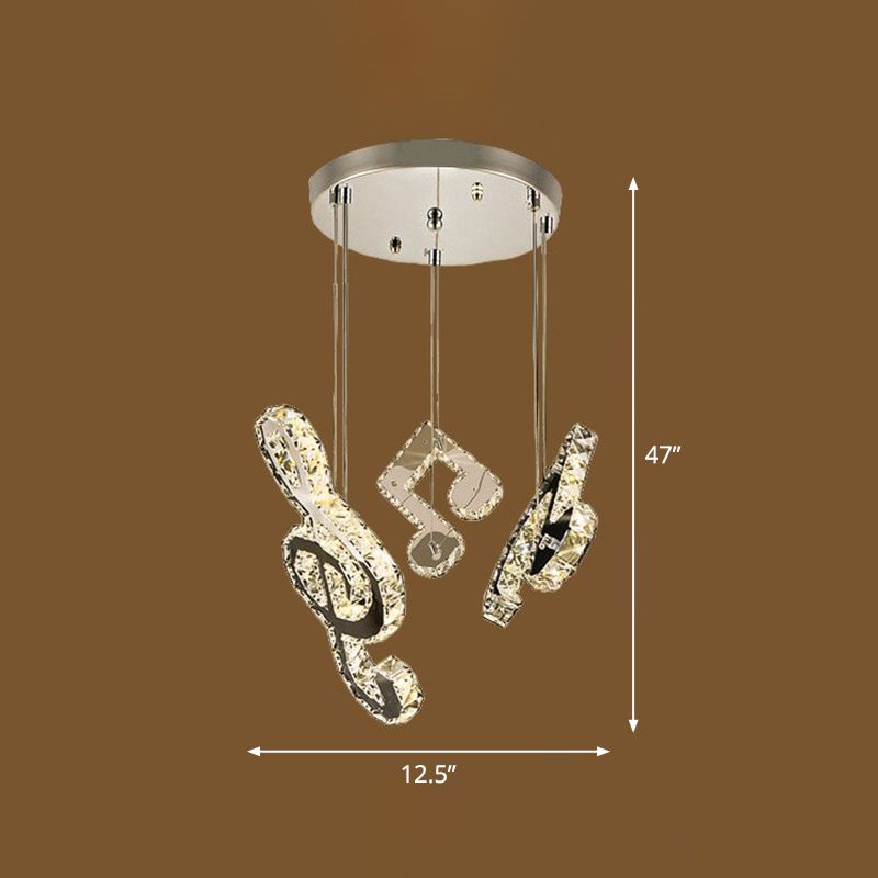 Minimalistic Music Note Hanging Light Fixture Beveled Crystal Restaurant Multi Light Ceiling Light in Clear