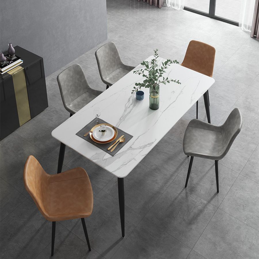 Industrial Sintered Stone Esstisch 4 Beine Metallic Basis Rechtecktisch für Zuhause