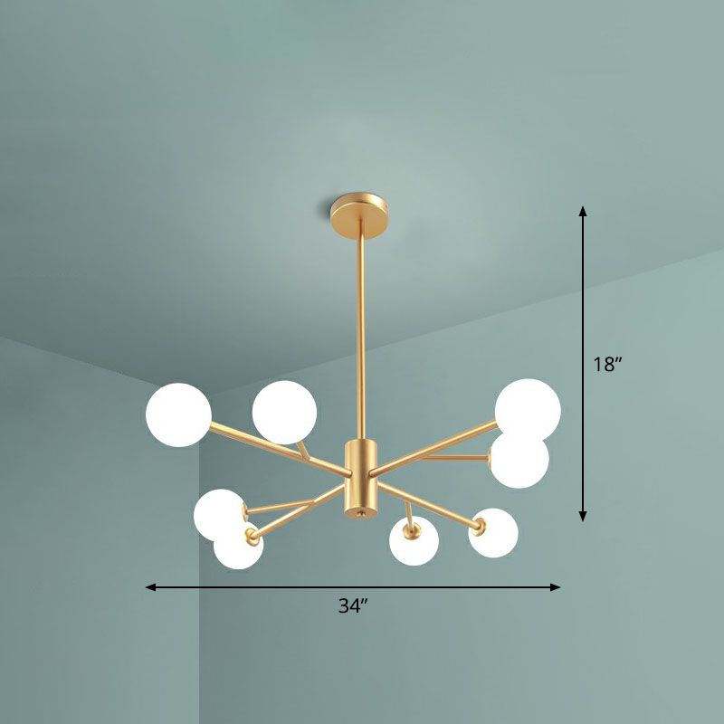Ramo metallico LED LED Sospensione Light Postmodernist Gold Candelier con sfera Opal Glass Shade