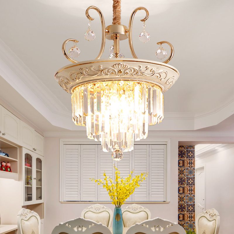 3 Bulbs Tiered Ceiling Chandelier Modernism Crystal Hanging Pendant Light in White/Green