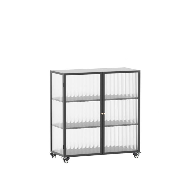 Modern Steel Dining Server 13.8"W√ó33.8"H 2 Door Sideboard Table with Glass Door