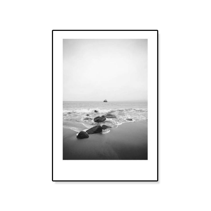 Tropical Rocky Bay Seascape Canvas Print Dark Color Textured Wall Art for Living Room