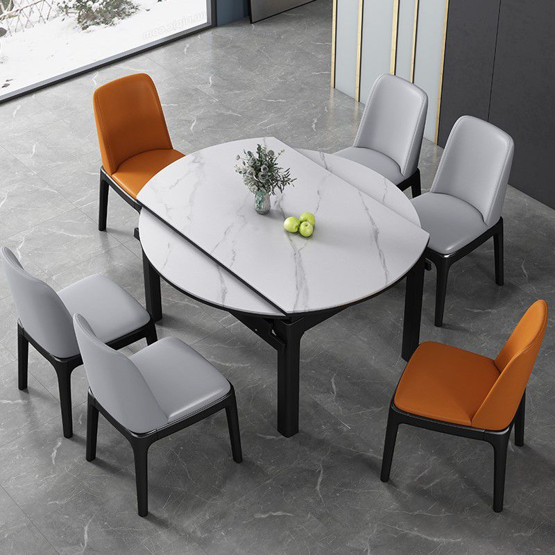 Modern Extendable White Dining Table Sintered Stone Round Shape Dining Table for Kitchen
