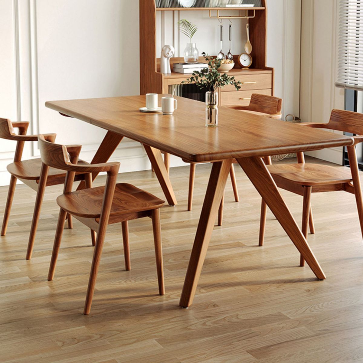 Modern Pine Wood Table for Restaurant Rectangle Dining Table in Nature with 4 Legs
