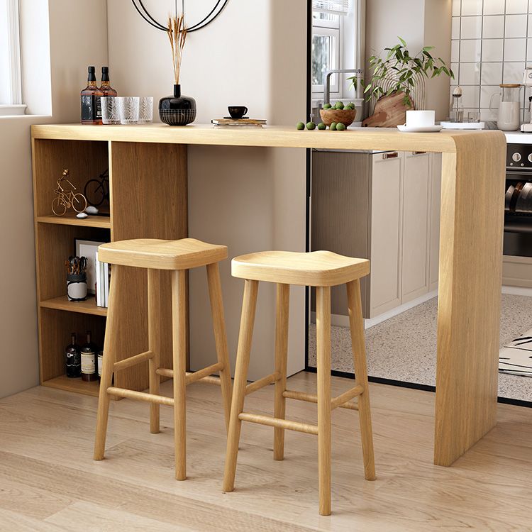 Contemporary Solid Wood Bar Dining Table Rectangle Bar Table with Storage Base