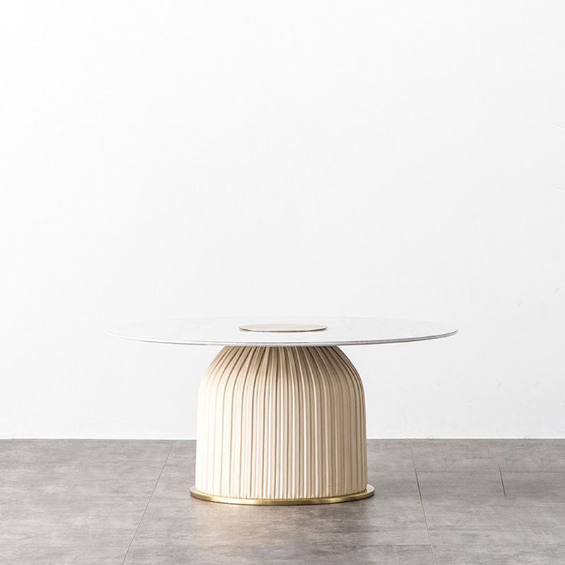 Glam Stone Top Coffee Table Pedestal Round Cocktail Table in White