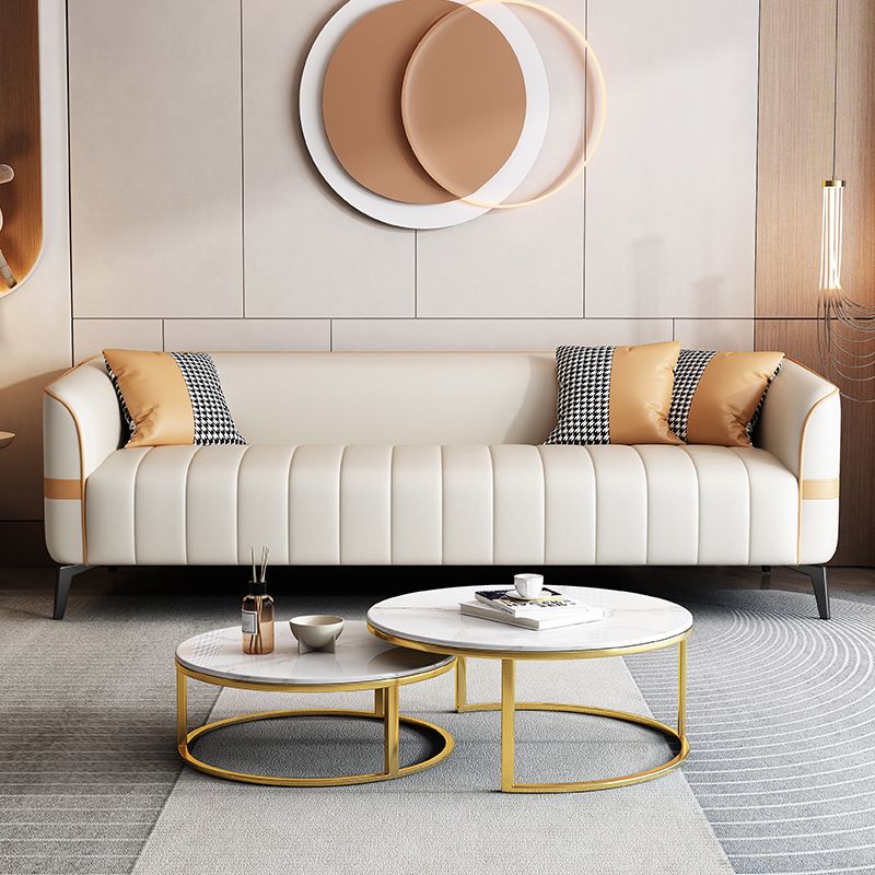 Contemporary 225.6" H Faux Leather Tuxedo Arm Sofa for Living Room