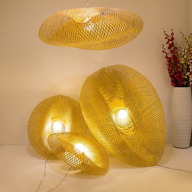 Modernes Touch Hanging Light Kit Bambus 1 Leichte Esszimmer Anhängerlampe in Beige