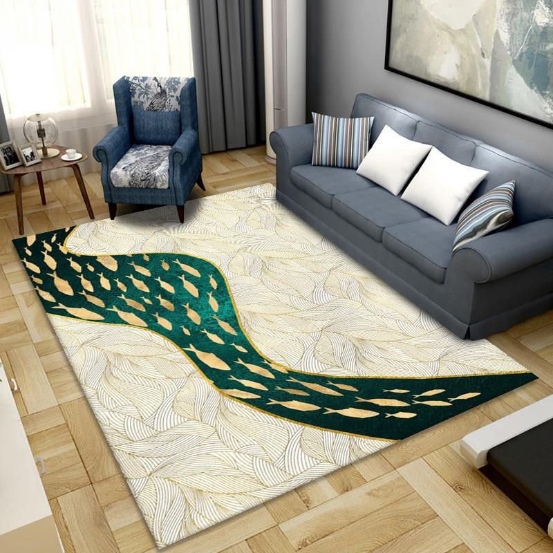 Simplicity Flowing Swirls Print Carpet Polyester Rug Non-Slip Backing Indoor Carpet for Living Room