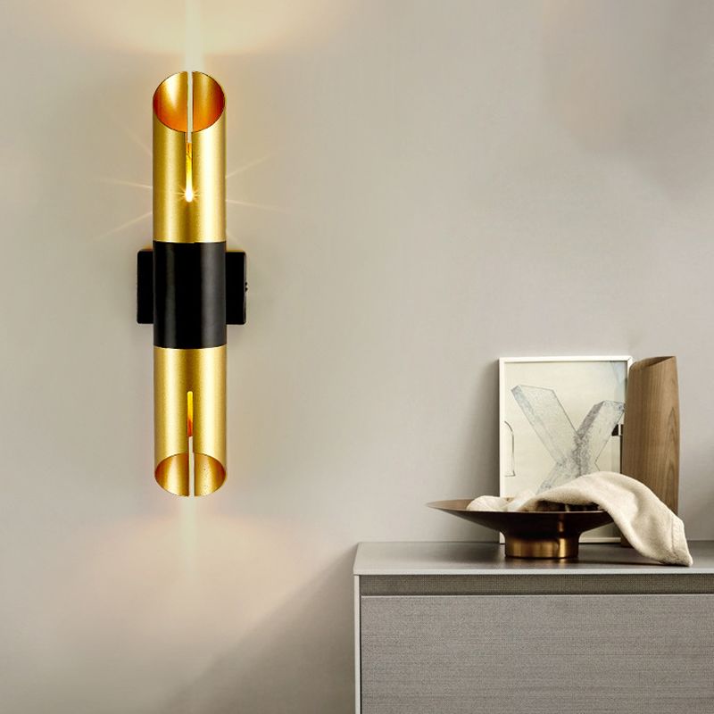 Gold Modern Wall Sconce Cylinder Shape Vanity Lamp with Metal Shade for Bathroom