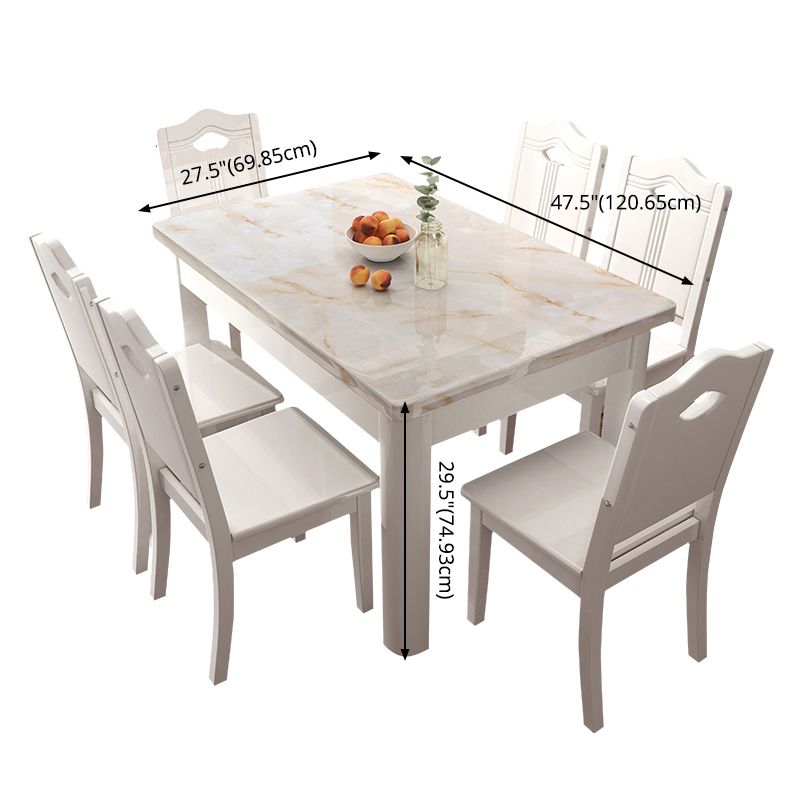 Minimalist Marble Dining Set with Rectangle Table White Dining Set with 4 Legs Base