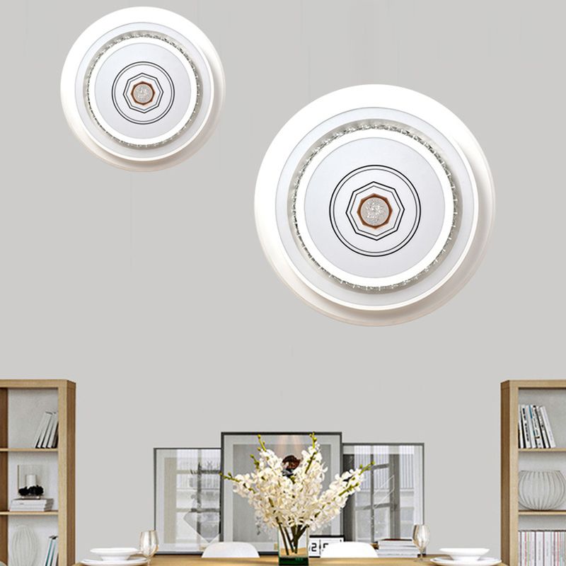 Modern Geometric Ceiling Flush Light Crystal Encrusted Bedroom LED Flushmount in White