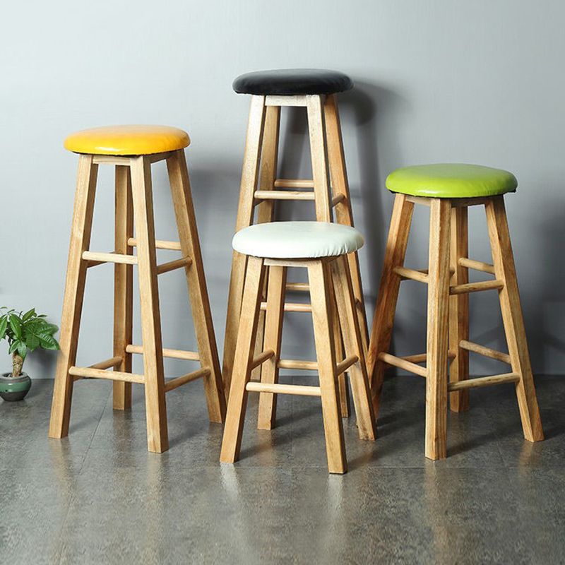 Modern Armless Counter Stool Rubber Wood Kitchen Bar Stool with Seat and Pedal