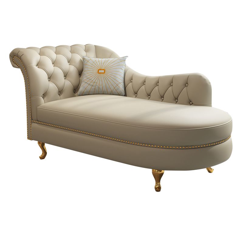 Tufted Genuine Leather Chaise Lounge Rolled Arms Lounge Chair for Bedroom and Living Room
