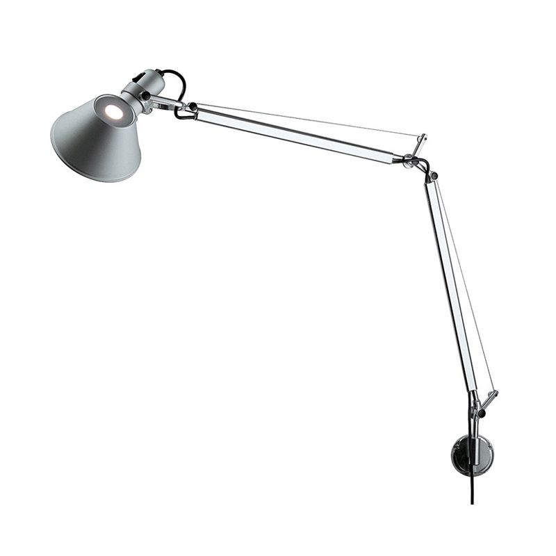 1 Glühbirnenkegelschatten Wandmontierte Lampe Industrielle Schwarz/Silber -Aluminium -Aufgabe Wandleuchte mit Schwung Arm