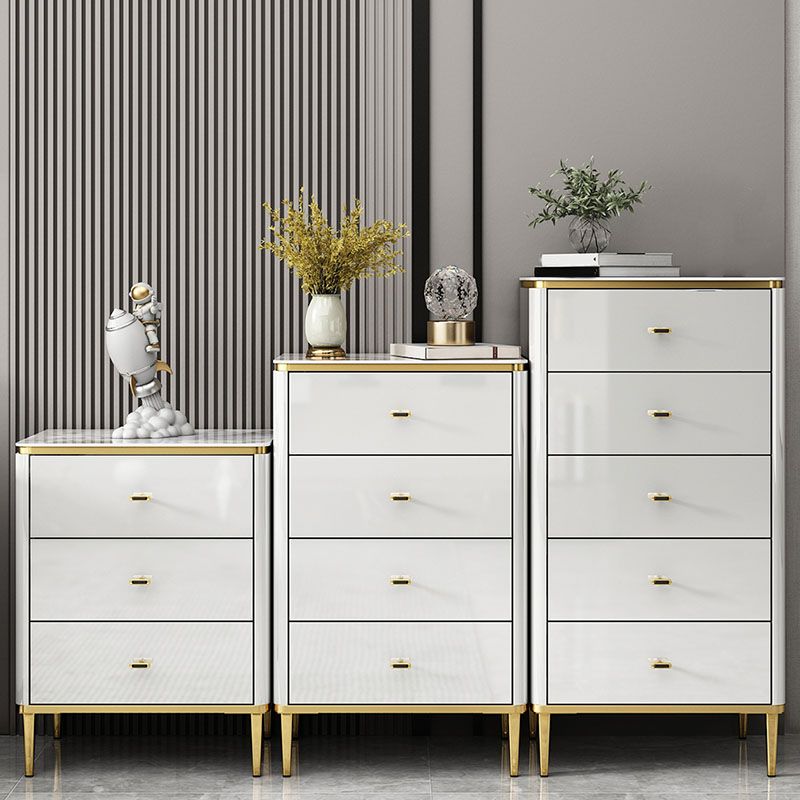Glam Stone Bedroom Storage Chest White / Grey Vertical Chest with Drawers