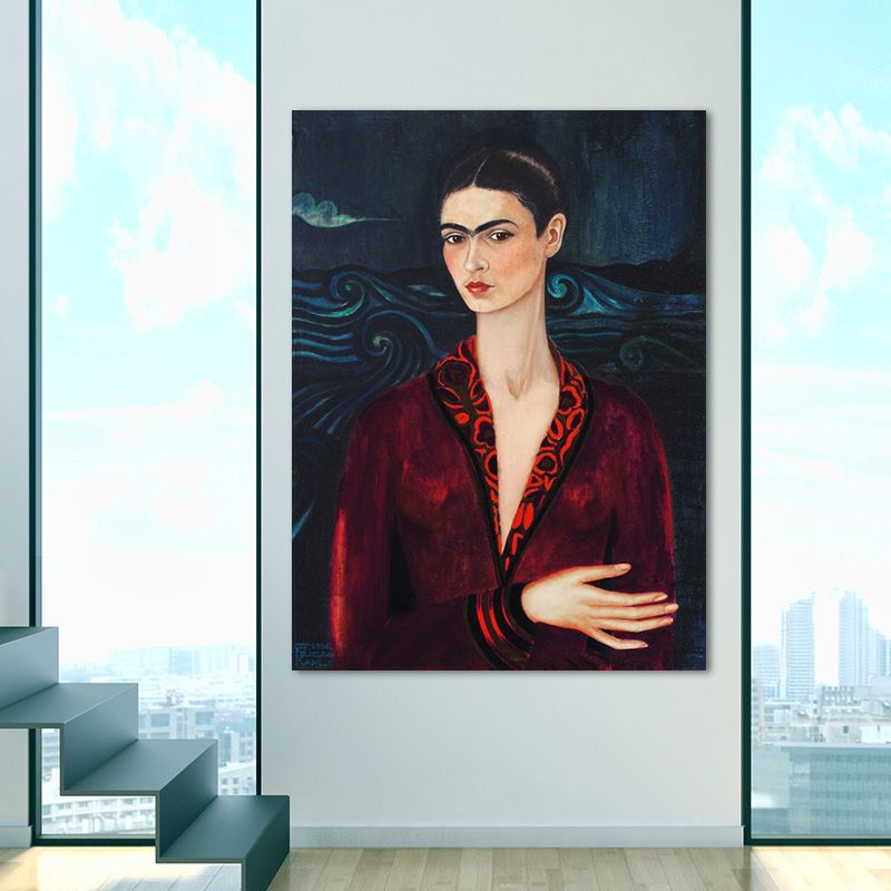 Elegant Model Portrait Painting for Girls Bedroom Figure Canvas Wall Art in Purple