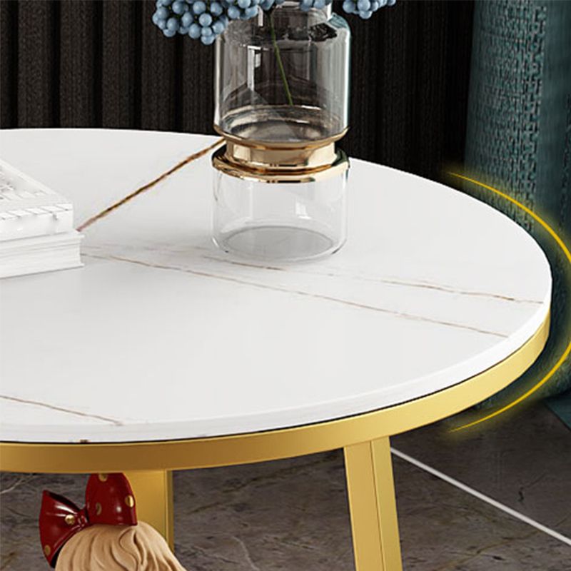 Round Slate Top Side Table 23.6" Tall Iron Cross Legs End Table with Shelf