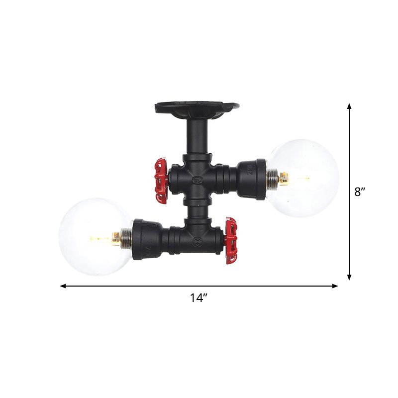 2 Luces Esfera Semi Montura Iluminación Anticuado Negro Acabado Vidrio Transparente Lámpara Montada